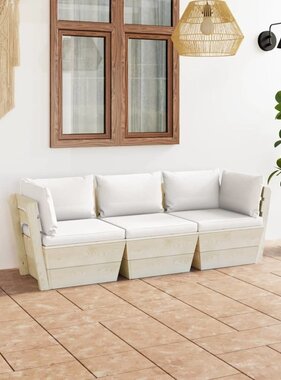 VidaXL Tuinbank 3-zits met kussens pallet vurenhout