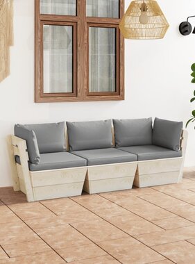 VidaXL Tuinbank 3-zits met kussens pallet vurenhout