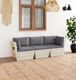 VidaXL Tuinbank 3-zits met kussens pallet vurenhout
