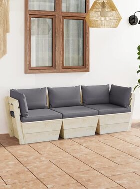 VidaXL Tuinbank 3-zits met kussens pallet vurenhout