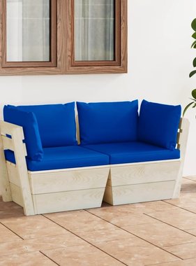 VidaXL Tuinbank 2-zits met kussens pallet vurenhout