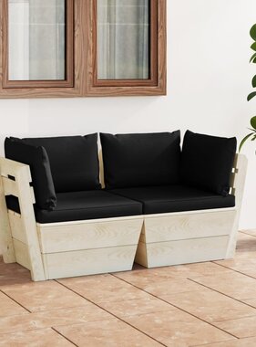 VidaXL Tuinbank 2-zits met kussens pallet vurenhout