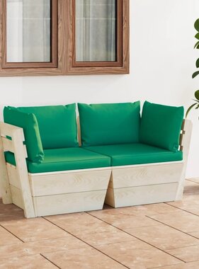 VidaXL Tuinbank 2-zits met kussens pallet vurenhout