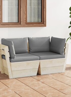 VidaXL Tuinbank 2-zits met kussens pallet vurenhout