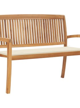 VidaXL Tuinbank stapelbaar met kussen 128,5 cm massief teakhout