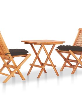 VidaXL 3-delige Bistroset met taupe kussens massief teakhout