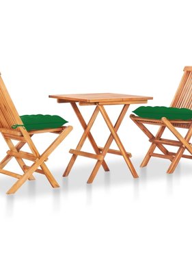 VidaXL 3-delige Bistroset met groene kussens massief teakhout