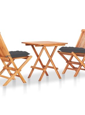 VidaXL 3-delige Bistroset met antracietkleurige kussens teakhout