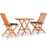 VidaXL 3-delige Bistroset met taupe kussens massief teakhout