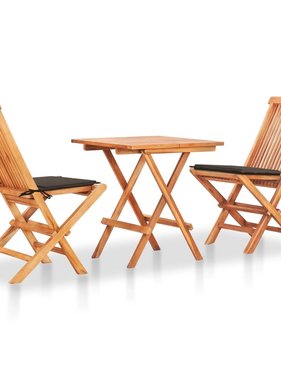 VidaXL 3-delige Bistroset met taupe kussens massief teakhout