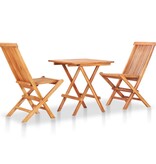 VidaXL 3-delige Bistroset met taupe kussens massief teakhout