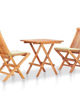 VidaXL 3-delige Bistroset met crèmekleurige kussens massief teakhout