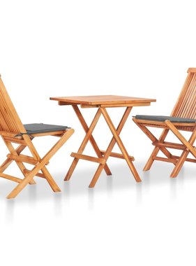 VidaXL 3-delige Bistroset met grijze kussens massief teakhout