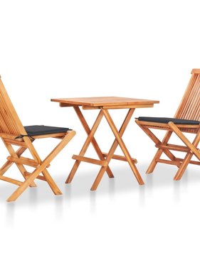 VidaXL 3-delige Bistroset met antracietkleurige kussens teakhout