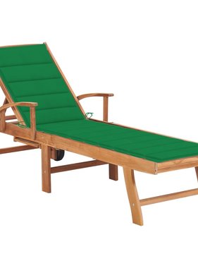 VidaXL Ligbed met groen kussen massief teakhout