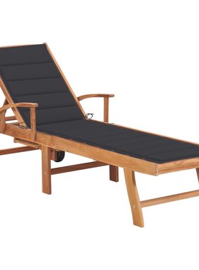 VidaXL Ligbed met antracietkleurig kussen massief teakhout