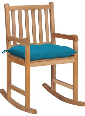 VidaXL Schommelstoel met lichtblauw kussen massief teakhout
