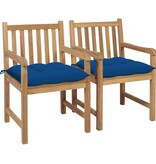 VidaXL Tuinstoelen 2 st met blauwe kussens massief teakhout