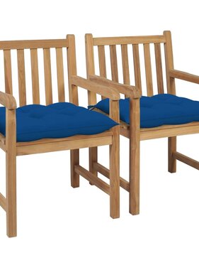 VidaXL Tuinstoelen 2 st met blauwe kussens massief teakhout