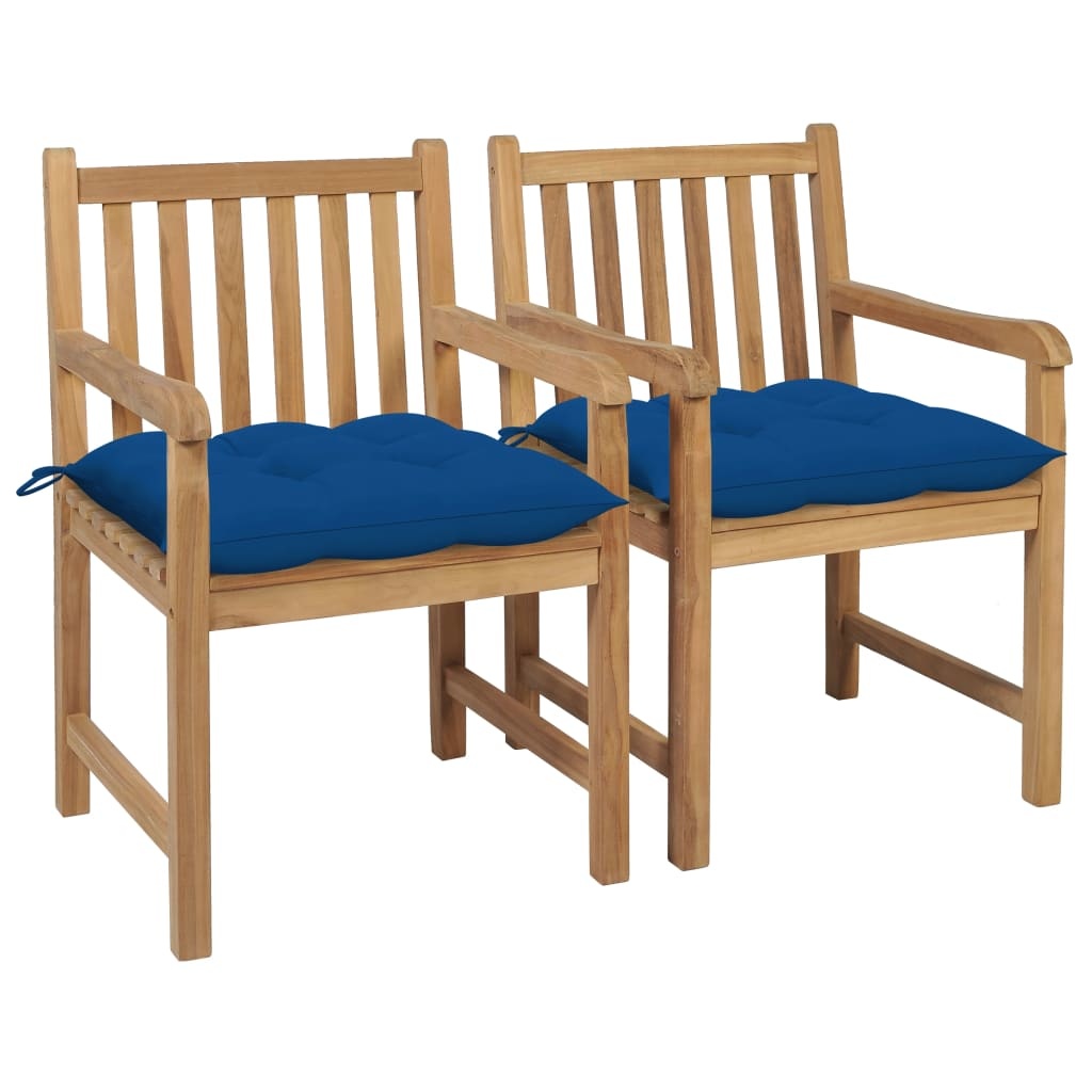 VidaXL Tuinstoelen 2 st met blauwe kussens massief teakhout
