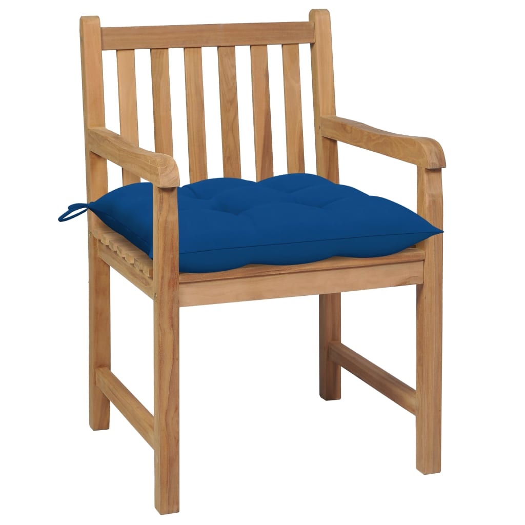 VidaXL Tuinstoelen 2 st met blauwe kussens massief teakhout