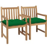 VidaXL Tuinstoelen 2 st met groene kussens massief teakhout