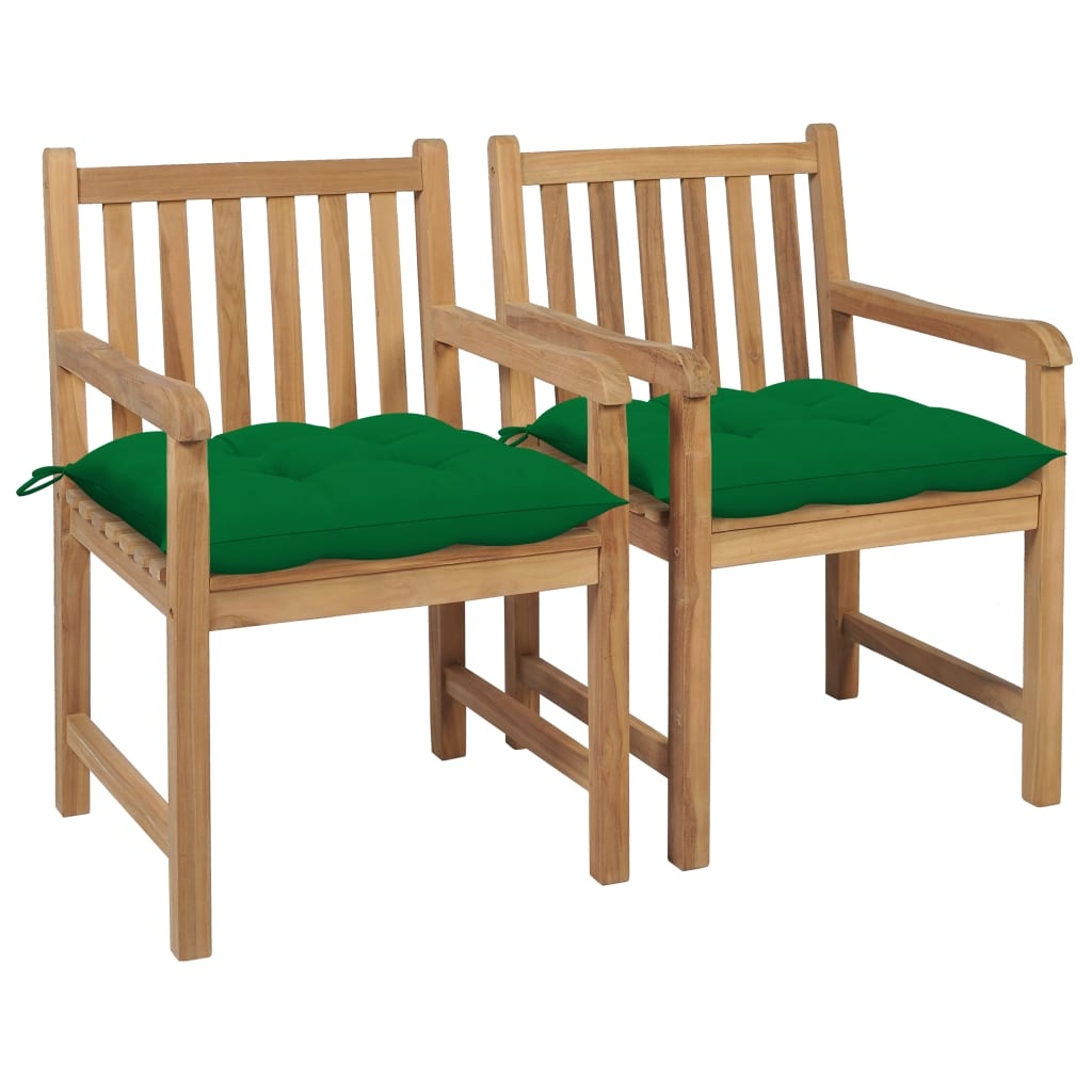 VidaXL Tuinstoelen 2 st met groene kussens massief teakhout