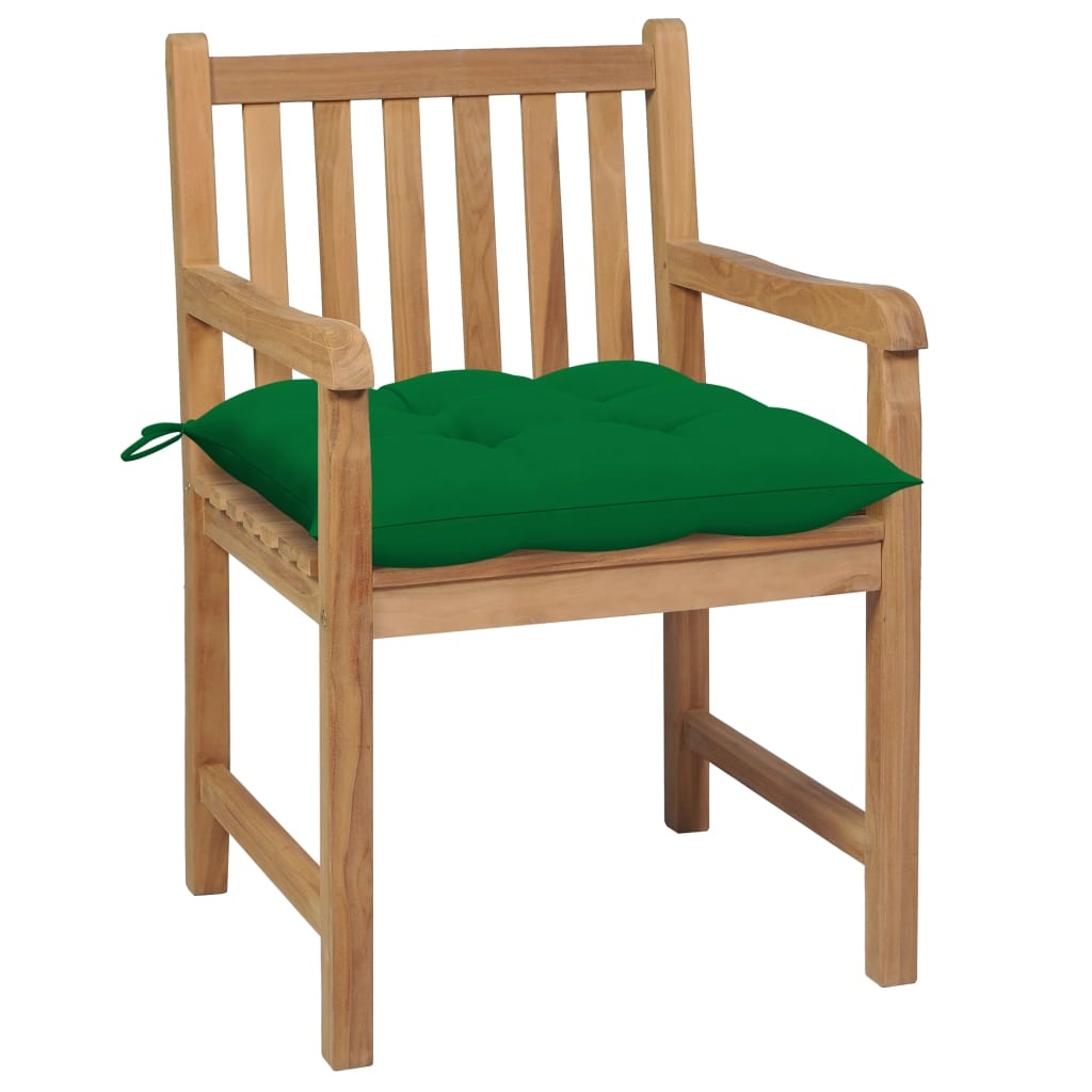VidaXL Tuinstoelen 2 st met groene kussens massief teakhout