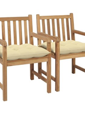 VidaXL Tuinstoelen 2 st met crèmewitte kussens massief teakhout