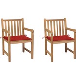 VidaXL Tuinstoelen 2 st met rode kussens massief teakhout
