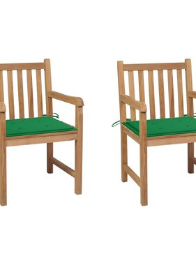 VidaXL Tuinstoelen 2 st met groene kussens massief teakhout