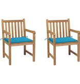 VidaXL Tuinstoelen 2 st met blauwe kussens massief teakhout