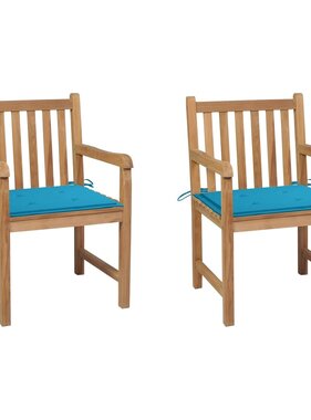 VidaXL Tuinstoelen 2 st met blauwe kussens massief teakhout