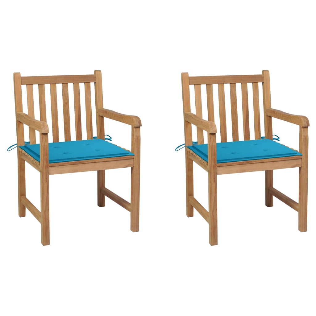 VidaXL Tuinstoelen 2 st met blauwe kussens massief teakhout