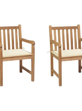VidaXL Tuinstoelen 2 st met crèmekleurige kussens massief teakhout