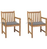 VidaXL Tuinstoelen 2 st met grijze kussens massief teakhout
