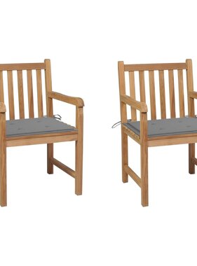 VidaXL Tuinstoelen 2 st met grijze kussens massief teakhout