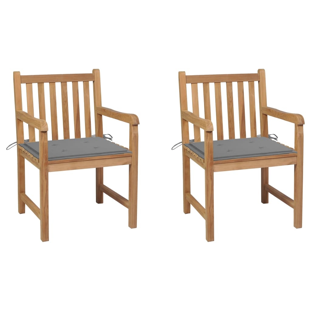VidaXL Tuinstoelen 2 st met grijze kussens massief teakhout