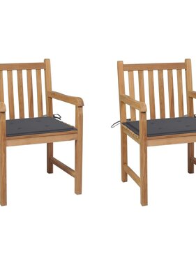 VidaXL Tuinstoelen 2 st met antracietkleurige kussens massief teakhout