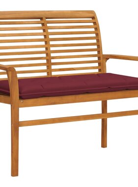 VidaXL Tuinbank met wijnrood kussen 112 cm massief teakhout