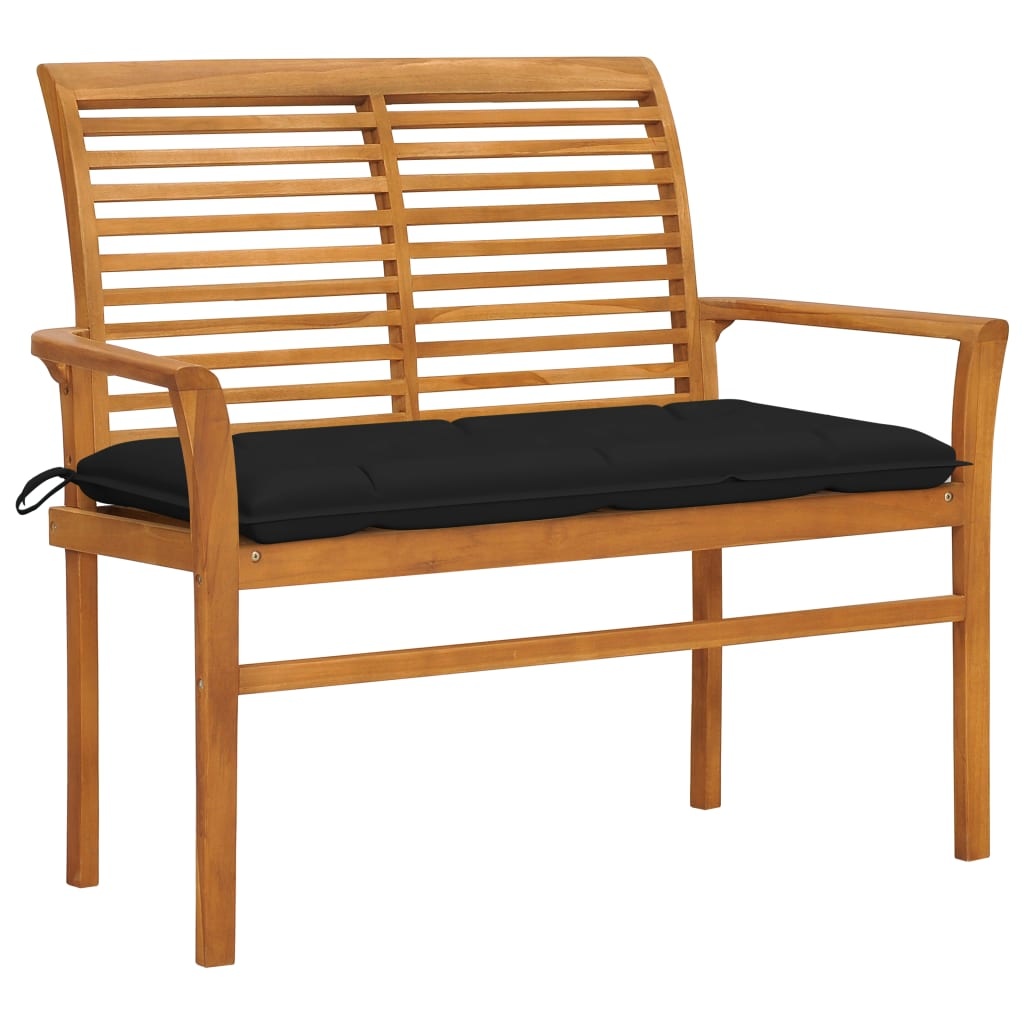 VidaXL Tuinbank met zwart kussen 112 cm massief teakhout