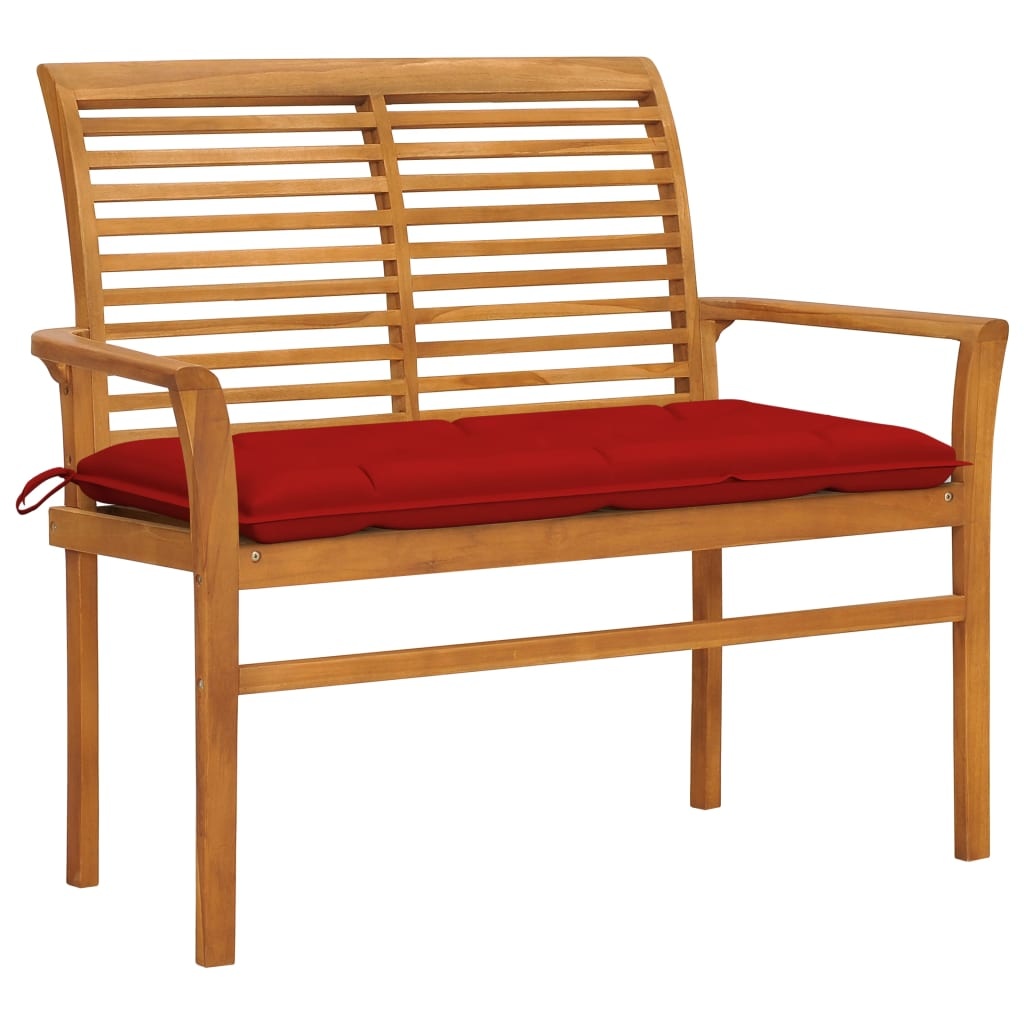 VidaXL Tuinbank met rood kussen 112 cm massief teakhout