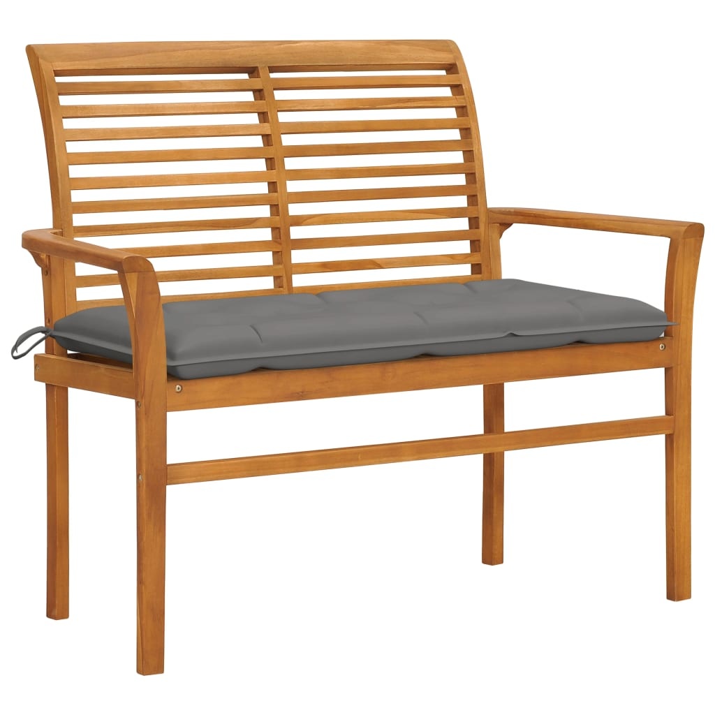 VidaXL Tuinbank met grijs kussen 112 cm massief teakhout