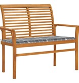VidaXL Tuinbank met grijs geruit kussen 112 cm massief teakhout