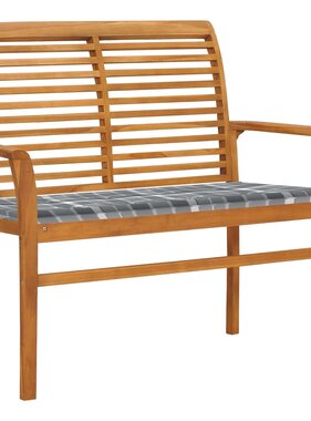 VidaXL Tuinbank met grijs geruit kussen 112 cm massief teakhout