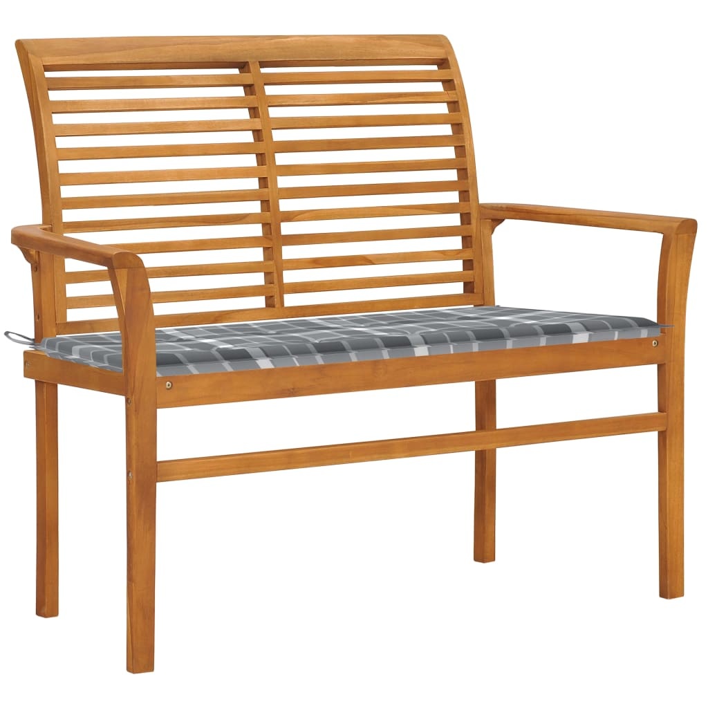 VidaXL Tuinbank met grijs geruit kussen 112 cm massief teakhout