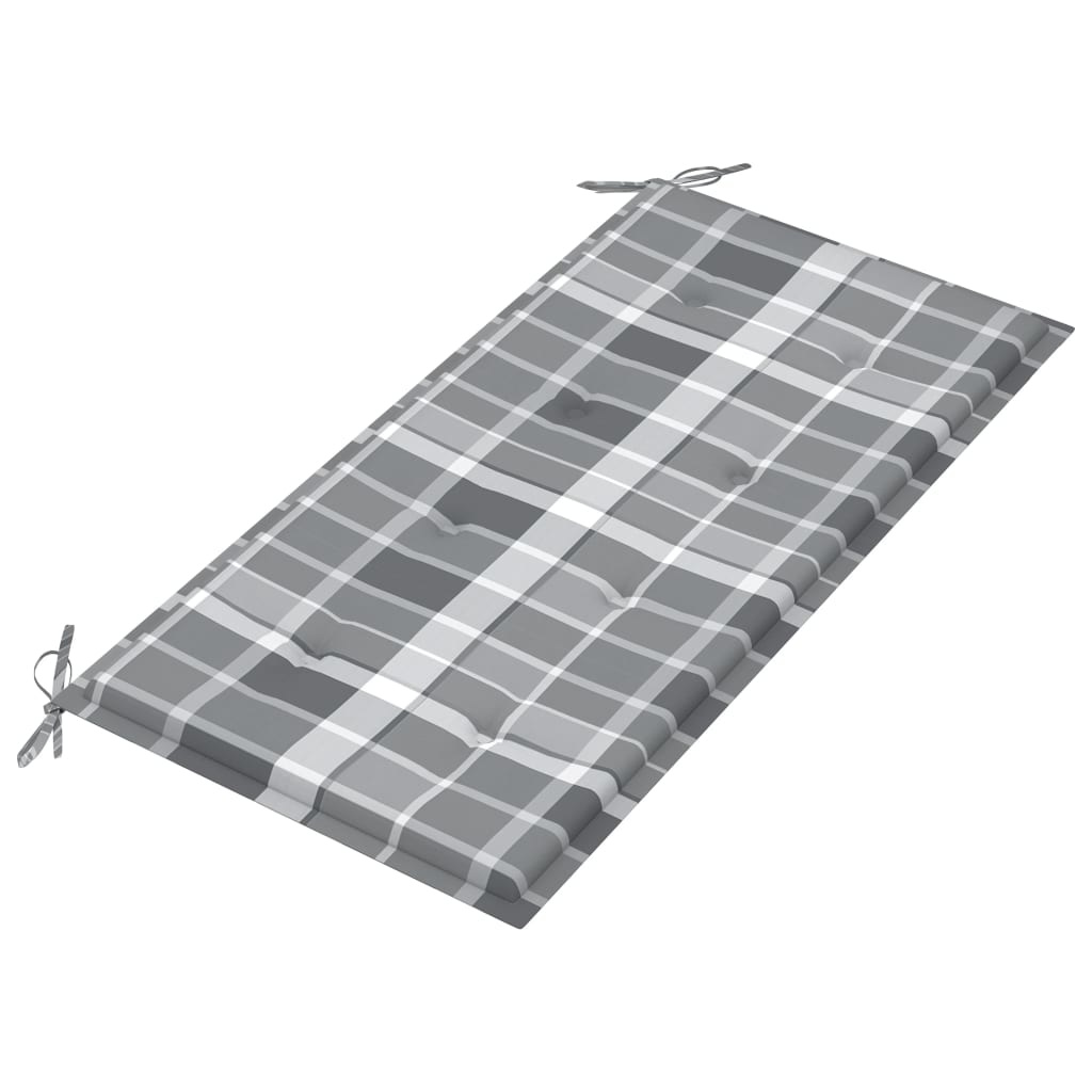 VidaXL Tuinbank met grijs geruit kussen 112 cm massief teakhout