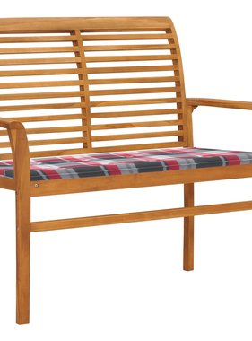 VidaXL Tuinbank met rood geruit kussen 112 cm massief teakhout