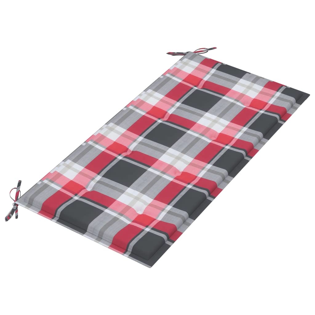 VidaXL Tuinbank met rood geruit kussen 112 cm massief teakhout