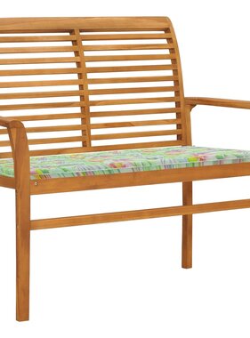 VidaXL Tuinbank met bladpatroon kussen 112 cm massief teakhout